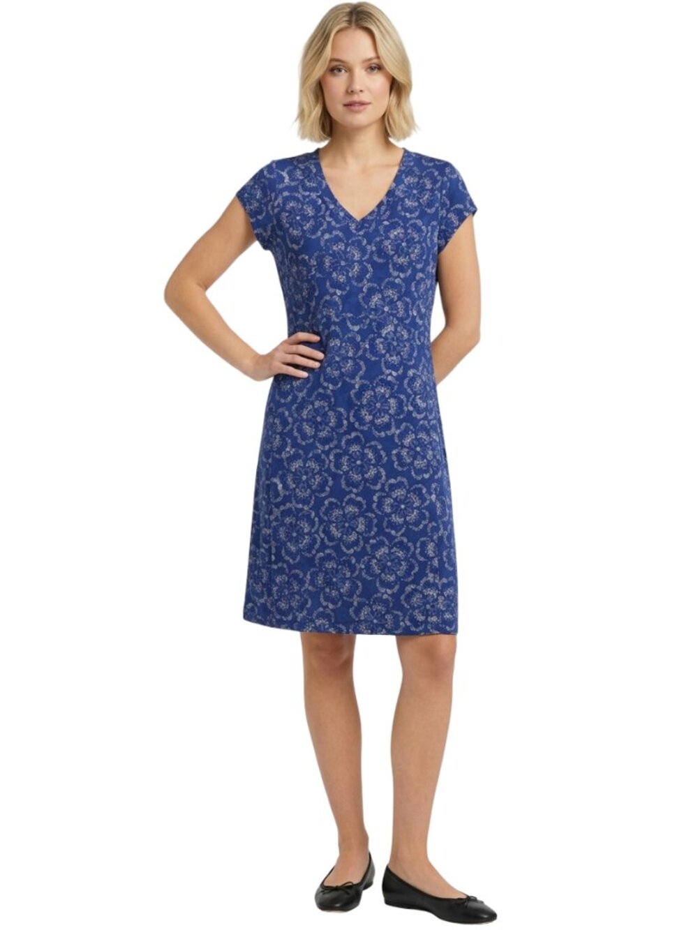 LL Bean Versatile Fitness Dress Travel Leisure Action All Over Print Cap Sleeve